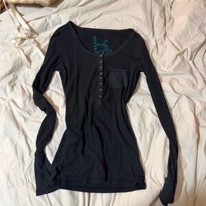 Kirra Black Ribbed Long Sleeve Henley with Snap Placket